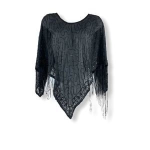 Nexus Black Beaded Cover Up with Fringe Top Size 6